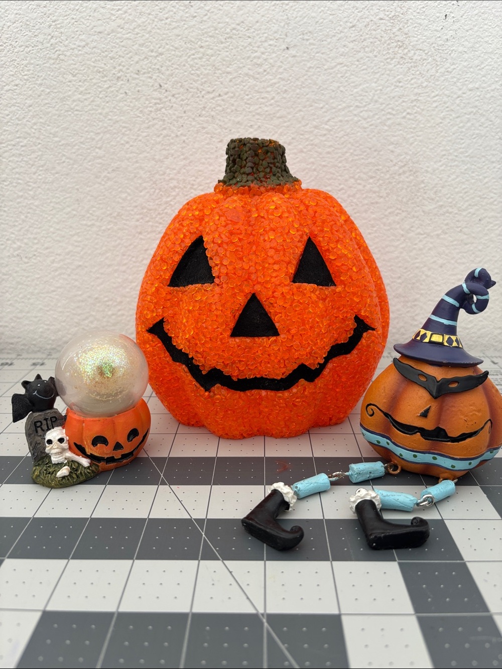 Orange Jack-O'-Lantern Halloween Decor Set of 3  Pumpkin Prop